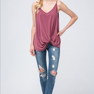 Knotted maroon tank cami